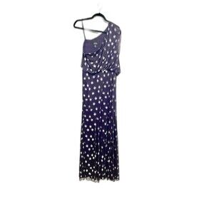 Adrianna Papell Gown Maxi Dress Size 12 Purple Glitter Dots Chiffon One Should